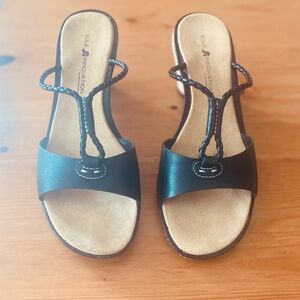 Summer Wedge Sandals - Black/beige - slip-on